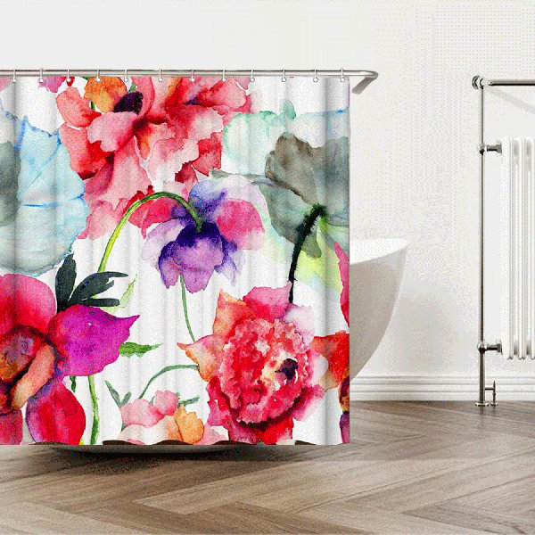 Winston Porter Hameda Floral 13 Piece Shower Curtain Set + Hooks Wayfair